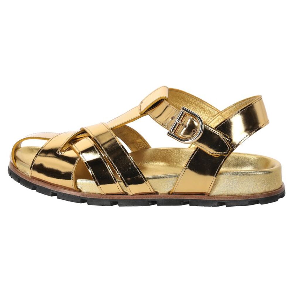 Dries Van Noten Fisherman Sandals in Metallic Gold Leather